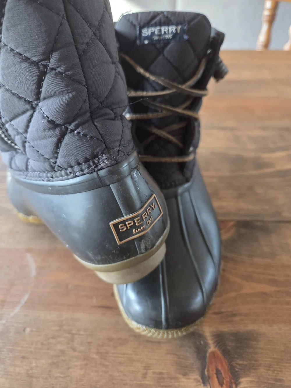 Sperry Quilted Duck Boots in Dark Brown/black